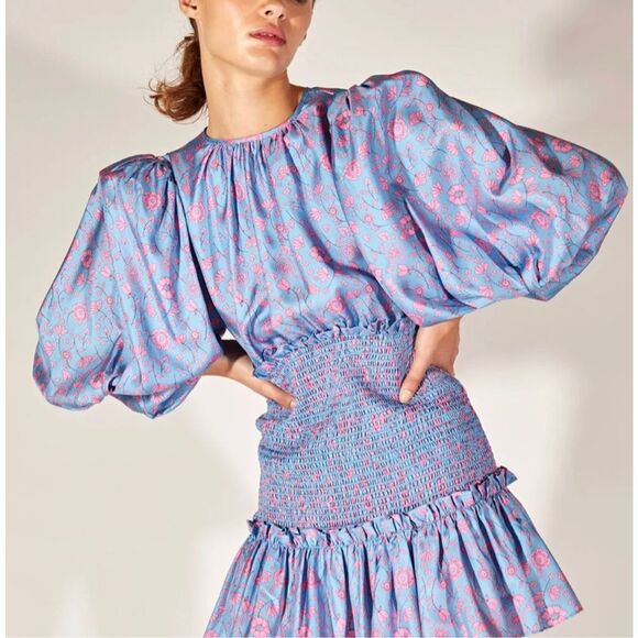 NWT Cynthia Rowley smocked silk twill dress, Small $495 - Picture 3 of 11